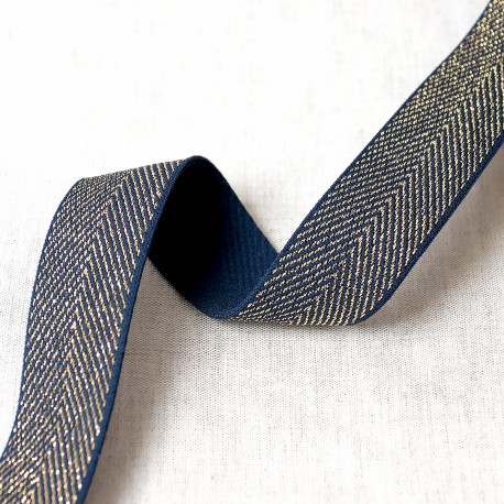 Boordelastiek navy/goud visgraat 32mm