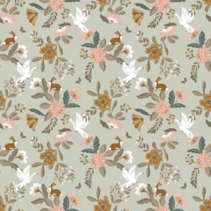 Flowers and bunny's poplin GOTS