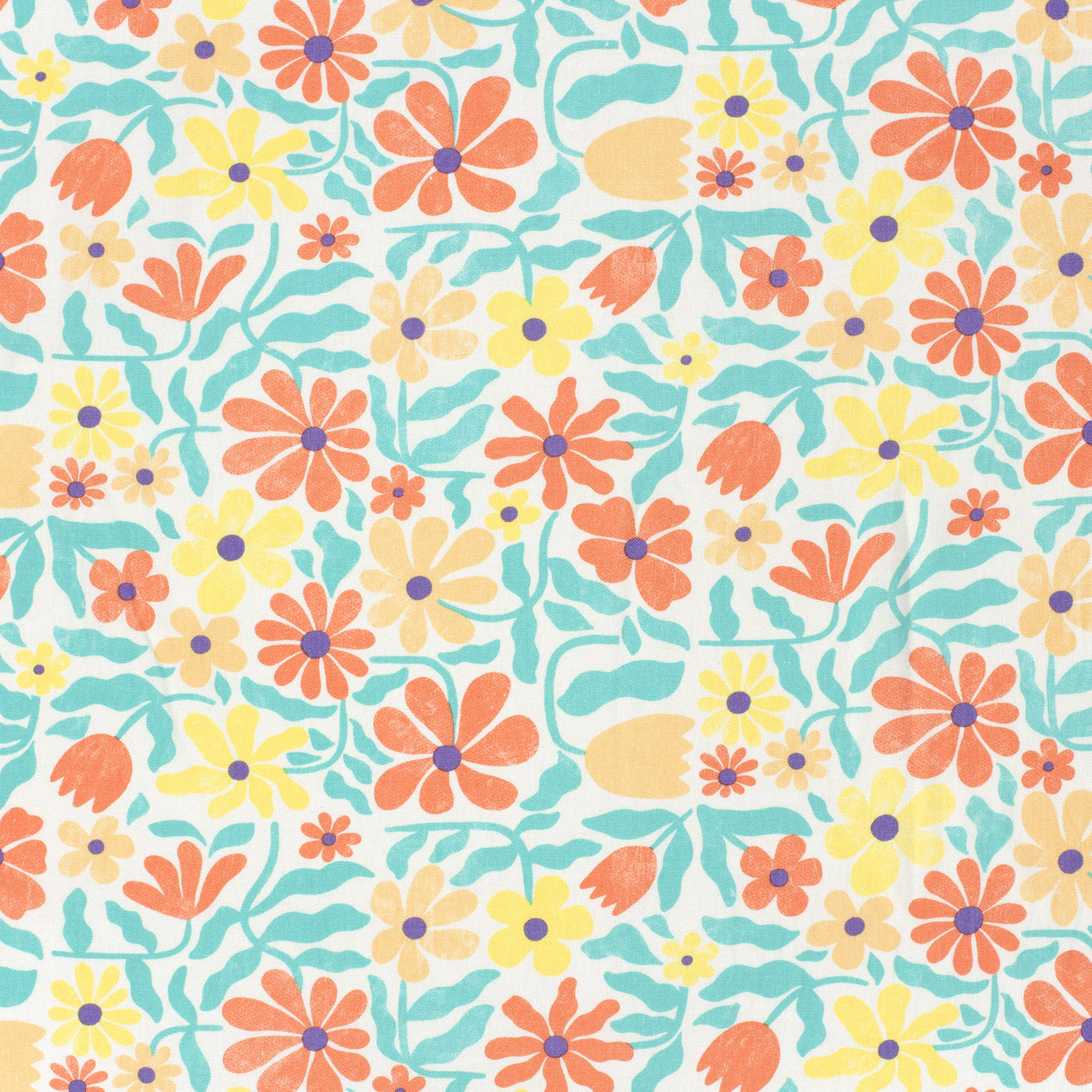 Bloemen geel/zalm geweven linnen viscose - Afbeelding 2