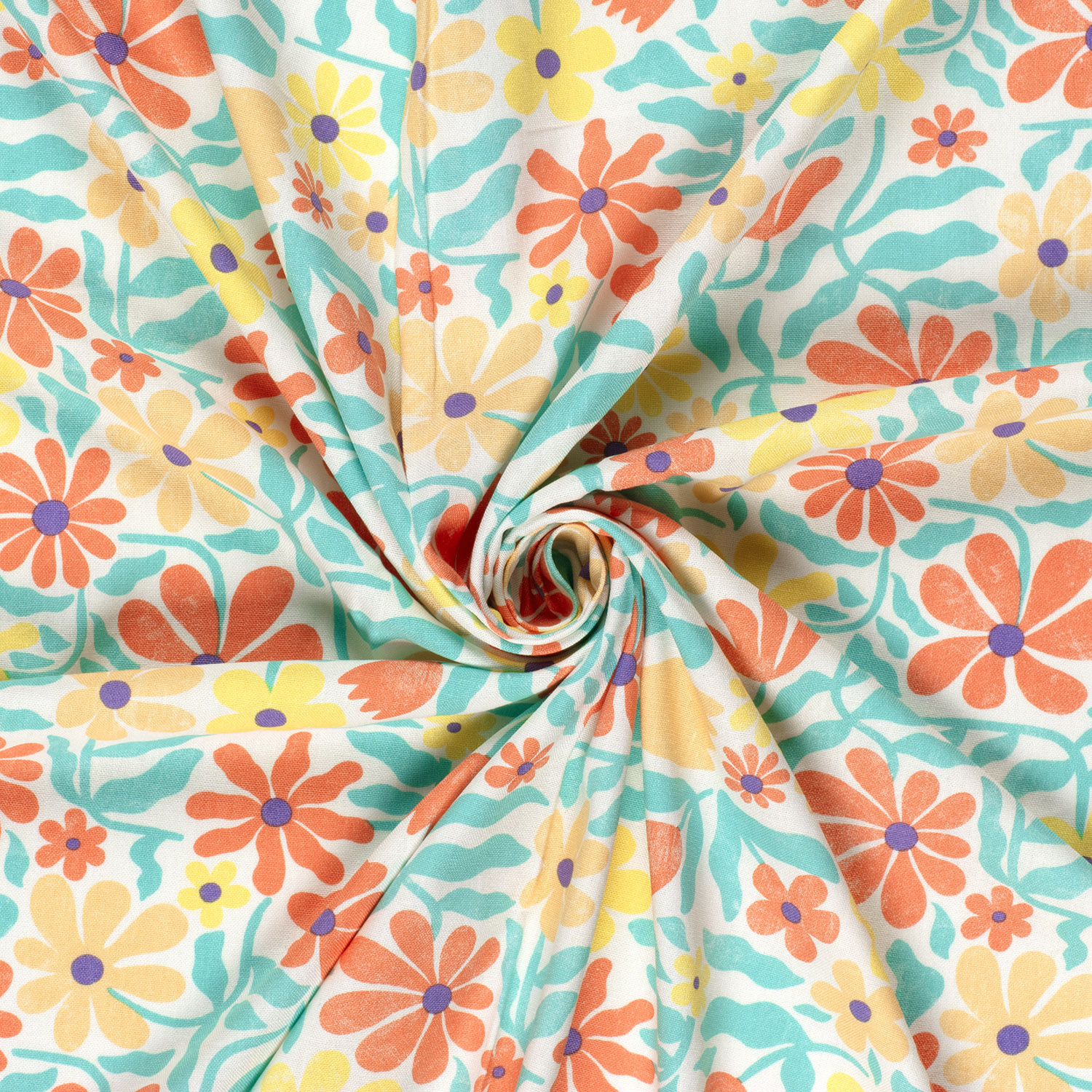 Bloemen geel/zalm geweven linnen viscose - Afbeelding 3