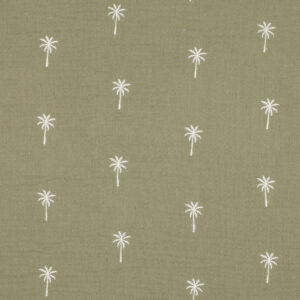 Geborduurde palmboompjes kaki double gauze