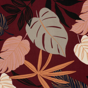 Bordeaux bloemen viscose ottoman