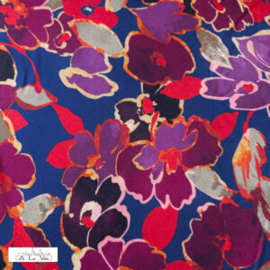 Red flowers navy stretch viscose
