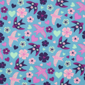 Vogels roos/blauw flanel