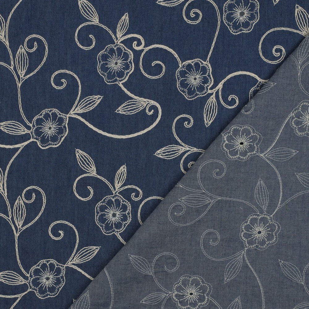 Atelier Reve Jurk denim met geborduurde bloemen – Winkeltje van Jans