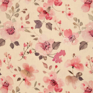 Pink flowers linnen look double gauze