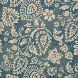 Ecru flowers blue linnen look double gauze