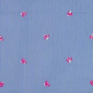 Blauw gestreept pailletten hartjes katoen