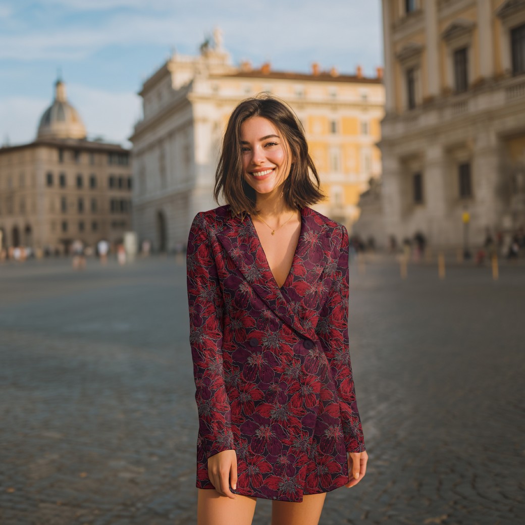 Bordeaux rood flowers jacquard - Afbeelding 5