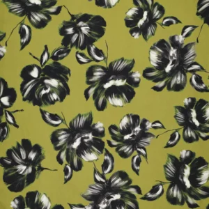 Green peony satin stretch viscose